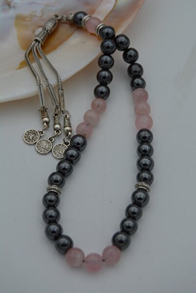 Stoneage Hematite And Pink Quartz Stone Rosary