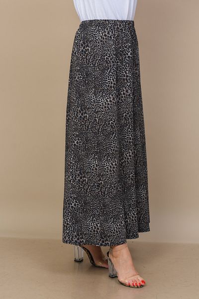 TUSSE Women's Leopard Patterned Elastic Waist Piece Woven Large Size Mother Skirt