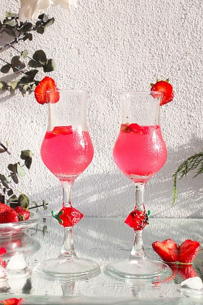 ADAMODART Strawberry Figured Standing Coffee Water Glass Set of 2