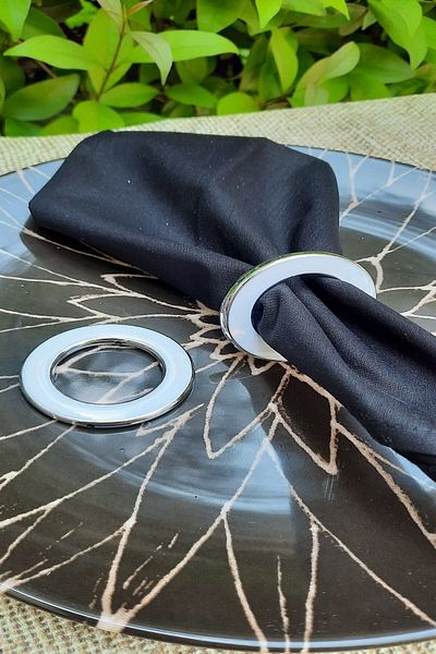 Emtory Home 12 bucăți inele pentru șervețele cu margine argintie albă
