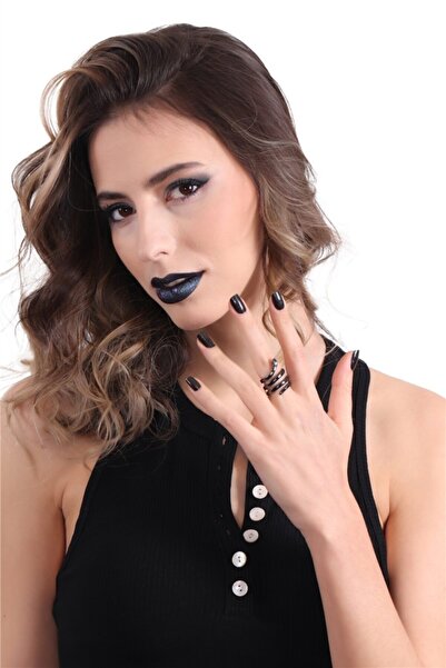 LABALABA Women's Anthracite Lacquer Plated Adjustable Wrapped Snake Form Ring