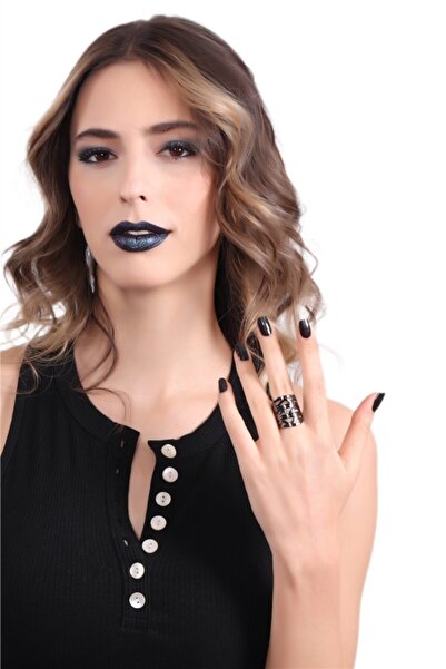 LABALABA Women's Anthracite Metallic Lacquer Plated Adjustable Bohemian Ring