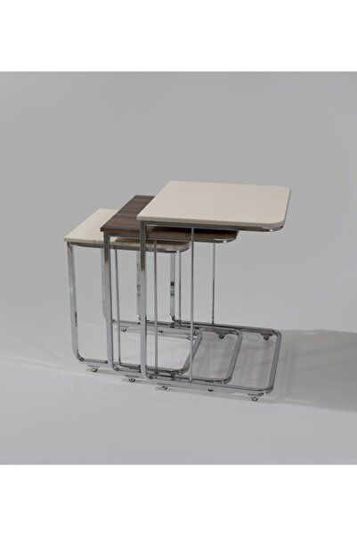 Veys Sehpa 3 Lü Vegas Zigon Sehpa - Nikel Ayak - Tekerlekli