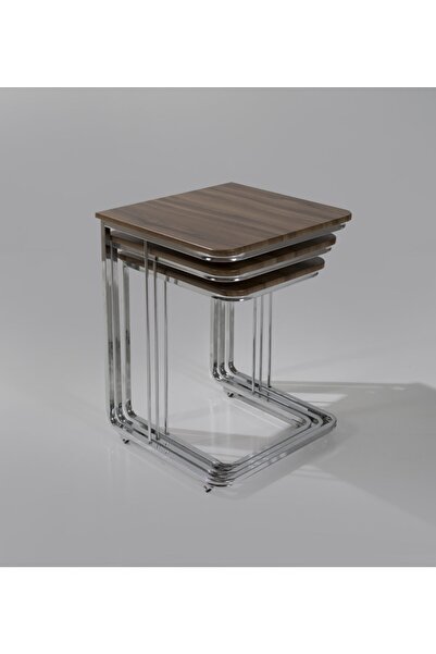 Veys Sehpa 3 Lü Vegas Zigon Sehpa Ceviz - Nikel Ayak - Tekerlekli