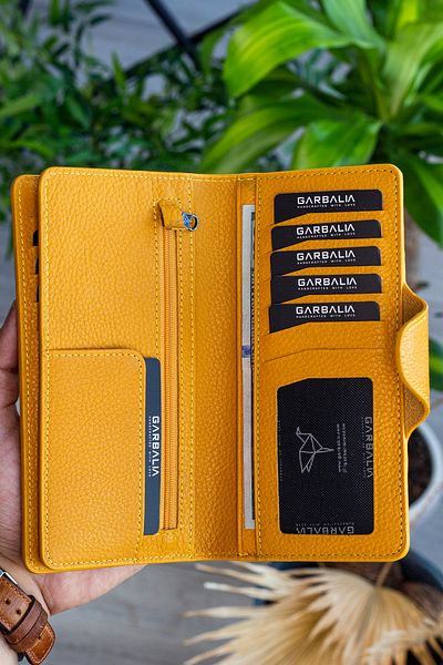 Garbalia Unisex Mustard Yellow Martha Genuine Leather Portfolio Wallet