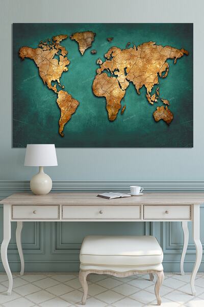 Morfil Sanat Atölyesi Svetska mapa Dekorativna vintage mapa slika