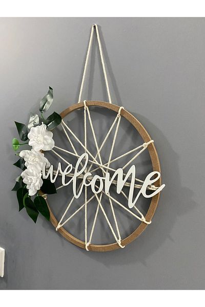 HOBİ55 Welcome Door Ornament Welcome Garland Λευκό 33x33 Στολίδι πόρτας 57