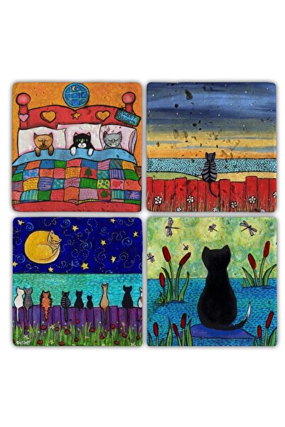 Oscar Stone Decor Doğaltaş Bardak Altlığı- 4 Lü Set( 10cm x 10 cm)