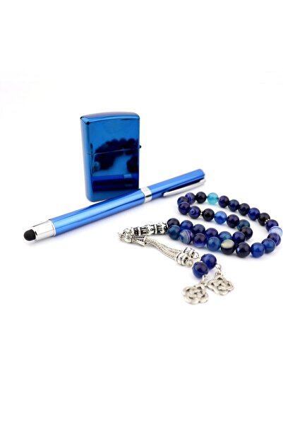 PİGADO Σετ Αναπτήρας Μπενζίνι Μπλε Ναυτικό, Αχάτης Ροζάριο και Μεταλλικό Σετ ...