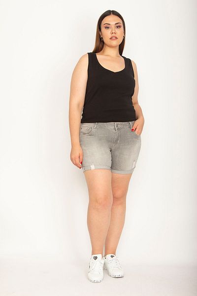 Şans Plus Size Shorts & Bermuda - Gray - Normal Waist