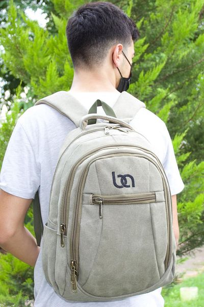 Bagacar Unisex υφασμάτινο χακί καμβά σακίδιο πλάτης με θήκη για φορητό υπολογιστή