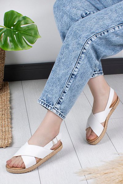 Khayt Women's White Straw Anatomical Orthopedic Daily Sandals