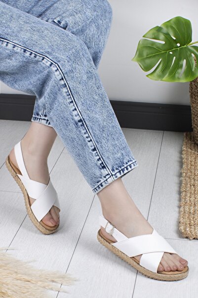 Khayt Women's White Straw Anatomical Orthopedic Daily Sandals