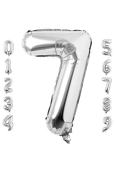 Patladı Gitti 7 Number Seven Silver Foil Balloon 34" Inc 76 cm