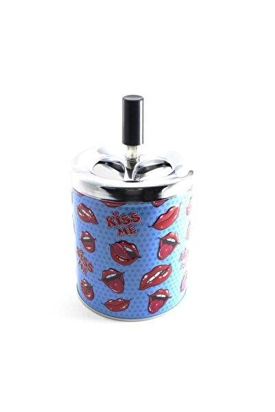 Cool Τασάκι τσιγάρων από μέταλλο με μοτίβο χειλιών μπλε 10cm