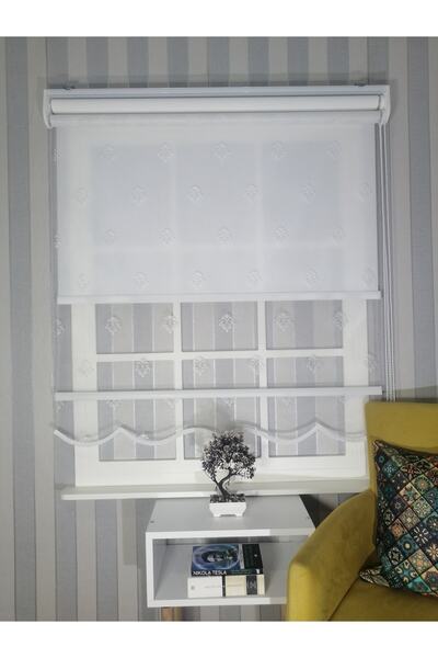 Genel Markalar Küçük Damaks Desen Çiftli Mekanizma Stor Tül Ve Güneşlik