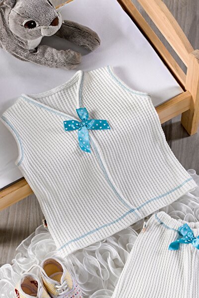 Salvia Dione 2-Piece Baby Set with Blue Ribbon - Vest and Pants Set |   Cupt