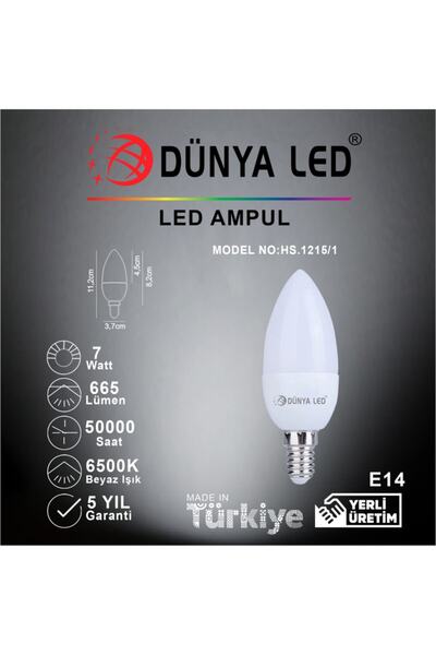 DÜNYA LED Hs.1215/1 7w E14 Led Buji Ampul 6500k Beyaz Işık