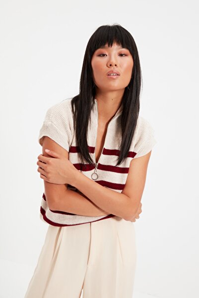 Trendyol Collection Strickbluse mit Reißverschluss in Stein TWOAW22BZ0022
