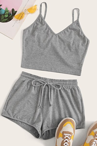 PEMBİŞ HOMEWEAR Angela Grey 2 Li Penye Şort Takımı
