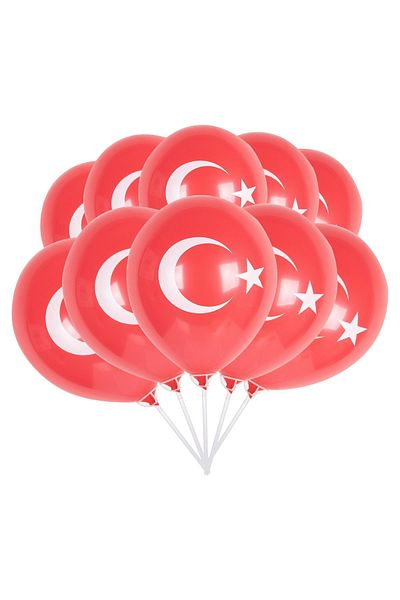 Kına Atölyesi Flag Moon Star Red 10 Balloons