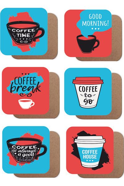 Hayat Poster Colorful Coffees Set of 6 Wooden Cup Holders