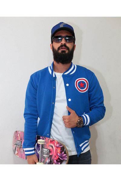 Collage Μπλε Κολλεγιακό Μπουφάν 3 Κλωστές Fleece Κεντημένο