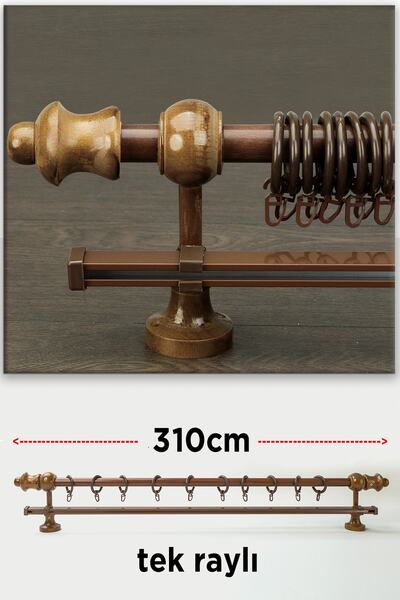wenthi Suport pentru perdele din lemn de nuc maro închis rustic cu o singură șină Venti 310 cm
