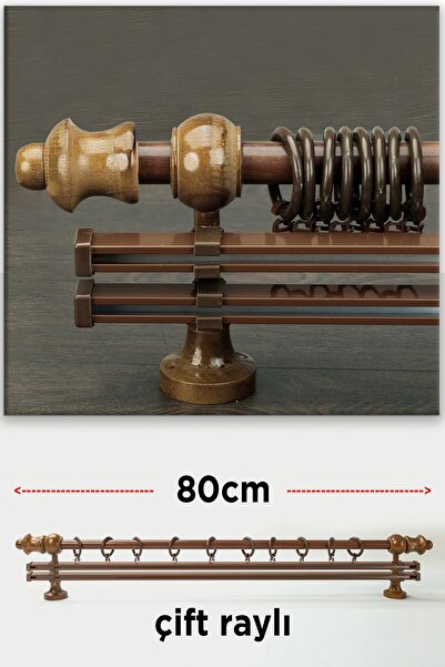 wenthi Suport pentru perdele din lemn de nuc maro închis rustic cu două șine ...