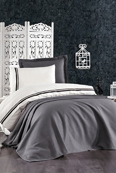 Minelya Home Collection طقم غطاء لحاف فردي رمادي من بيلا أنثراسيت مع مفرش سري...