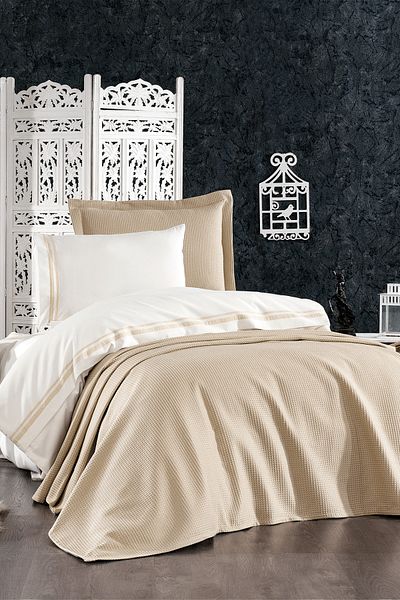 Minelya Home Collection Σετ παπλωματοθήκη Bella Beige με 5 τεμάχια βαμβακερό, κάλυμμα πικέ