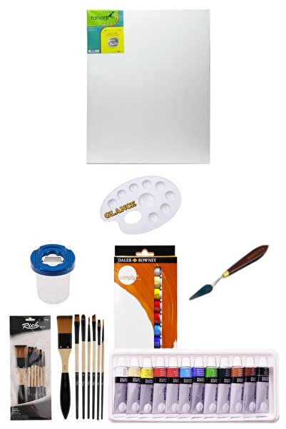 GLANCE Daler Rowney Simply Akrilik Boya 12 Renk X Tuval Set 12 Ml 50x70