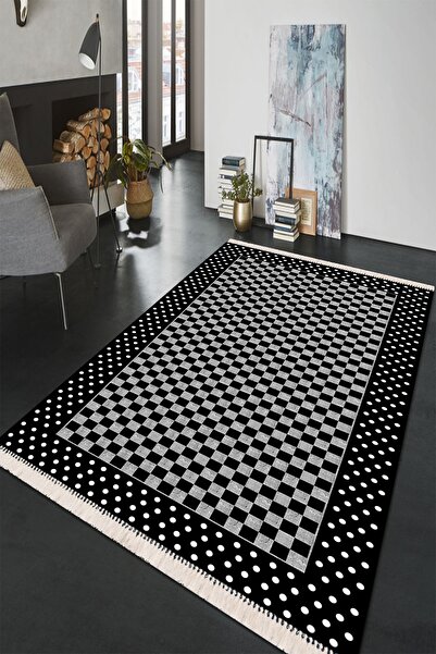 Modern home Modern Dama Tasarım Püskül Detaylı Dijital Baskı Kaymaz Taban Ant...