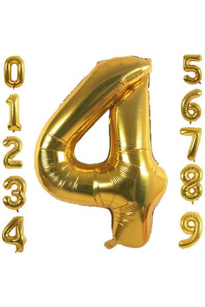 Patladı Gitti 4 Four Number Gold Foil Balloons 32-34 Inc 82 Cm