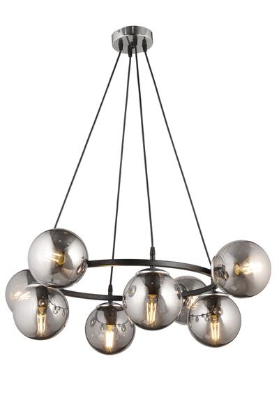 RONİSU AYDINLATMA Violet 6 Lı Sarkıt Çember Siyah-füme Cam Avize