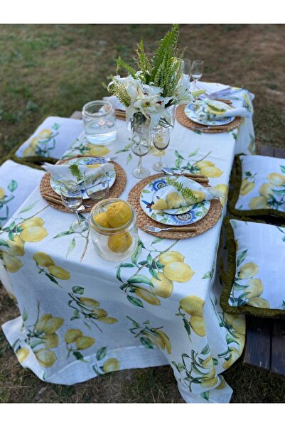Golden Table Home Capri Limon Desenli Krem Masa Örtüsü 180*280cm