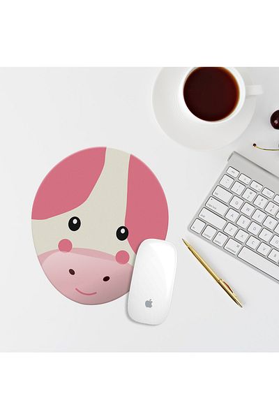 Özer Store Cute Cow Drawing Oval Mouse Pad with Wrist Support Mouse Pad