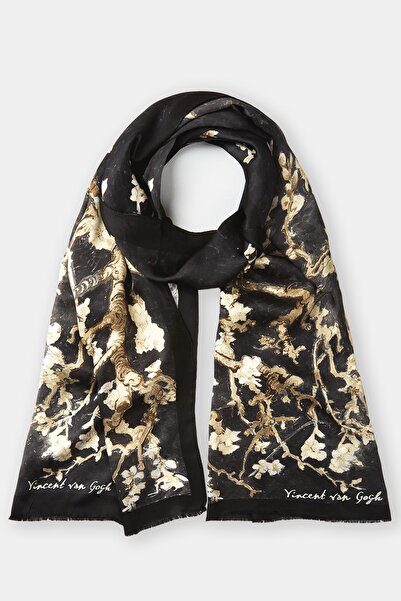 Galiga Van Gogh - Almond Grey %100 Ipek Şal 65*185cm 'art On Silk'