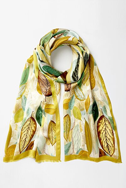 Galiga Leaves Lemon %100 Ipek Şal 65*185cm