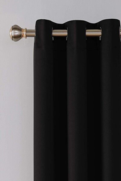 De'Vor Rustic Background Curtain - Velvet Textured Curtain - Eyelet Curtain - Black