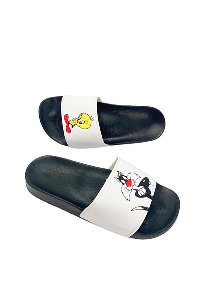 ALTUNTAŞ Papuci de damă pentru fete cu imprimeu Tweety and Sylvester Model White