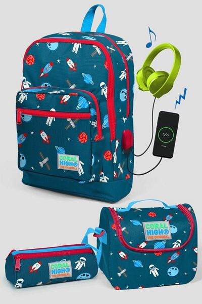 Coral High Set de genți de școală cu model astronaut bleumarin - băiat