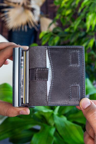 Garbalia Smokey Genuine Leather Mechanism Drawstring Crazy Gray Card Holder Wallet