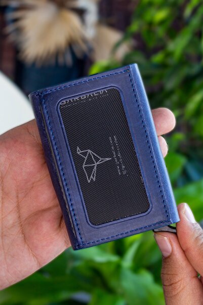 Garbalia Crazy Navy Blue Card Holder Wallet with Genuine Leather Mechanism and Drawstring