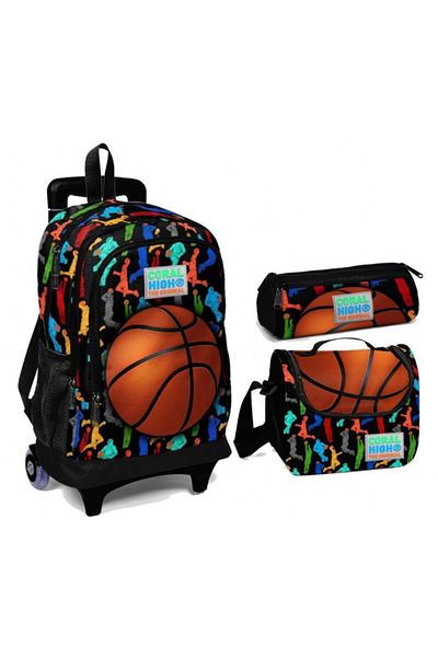 Yaygan Çanta Set de genți de școală cu roți cu rulou cu imprimeu Coral High Basketball