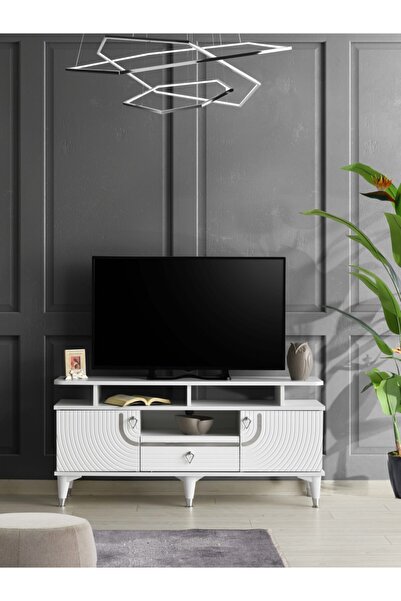 Venüs 110 Cm Art Raflı Tv Sehpası Beyaz - Gümüş