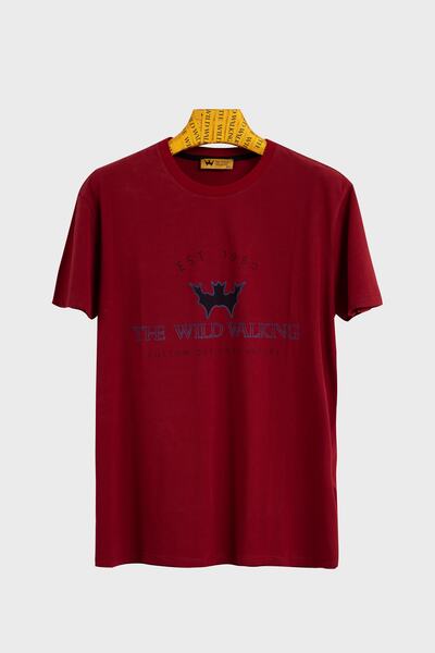 THEWILDWALKING Men's Burgundy Crew Neck T-shirt