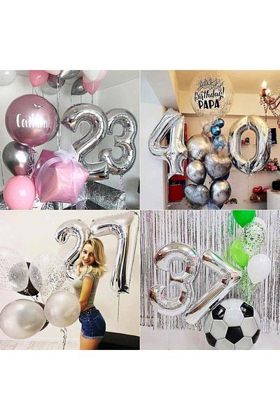 Patladı Gitti 3 Three Number Silver Foil Balloon 34" Inc 76 Cm