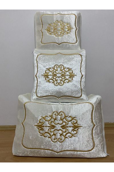 AYHANHOME Зестра, кадифена златна бродерия, кремав пакет от 3 части, годежна булка, младоженец, Hurcu