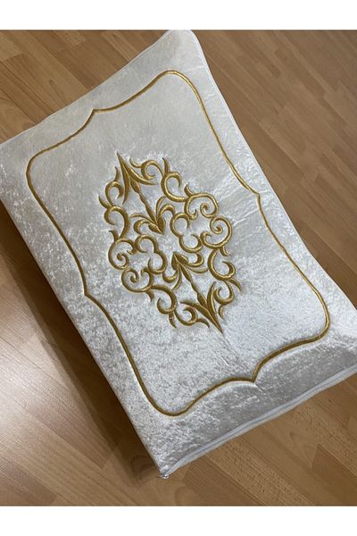 AYHANHOME Dowry Velvet Gold Embroidered Cream Bundle 60x40 Cm Engagement Bride Groom Hurcu